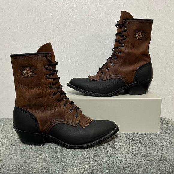 Vintage Abilene Leather Western Packer Kiltie Roper Boots - Picture 1 of 16